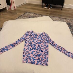 Lily Pulitzer kids pajama top pink and blue with dogs